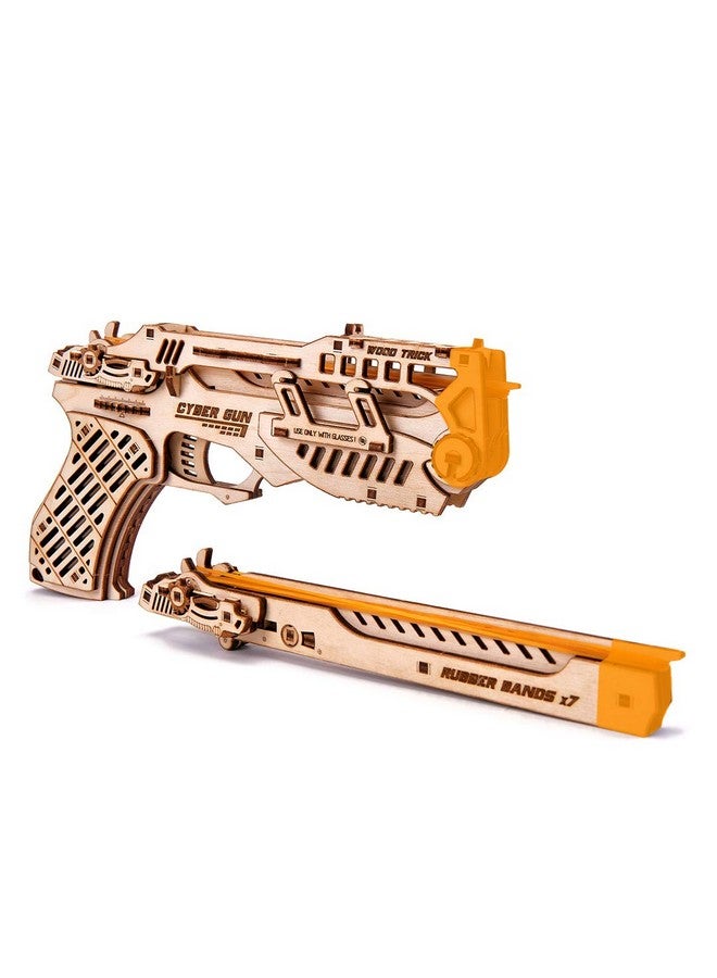 Cyber Gun 3D Wooden Puzzle Rubber Band Gun Pistol Shoots Up To 20 Feet Wood Model Kit For Adults And Kids To Build 14+
