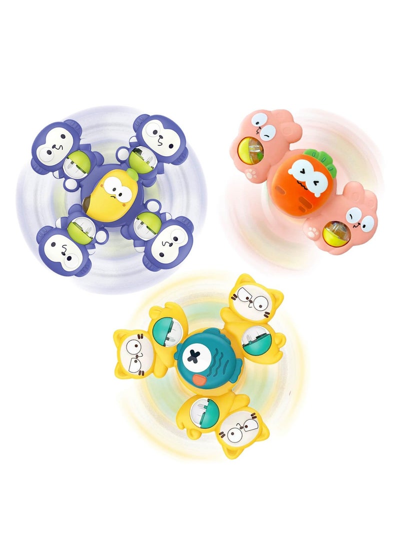 Suction Cup Rotate Toy for Baby Infants 12-18 Months Boys and Girls, Bath Toys, First Birthday Gifts Sensory Fidget Toys for Toddlers 1-3 Bathtub Toys 3PCS