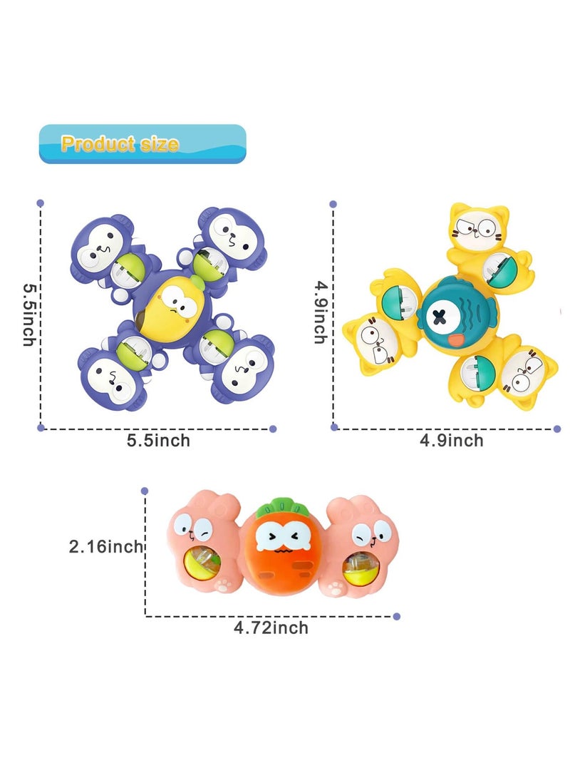 Suction Cup Rotate Toy for Baby Infants 12-18 Months Boys and Girls, Bath Toys, First Birthday Gifts Sensory Fidget Toys for Toddlers 1-3 Bathtub Toys 3PCS