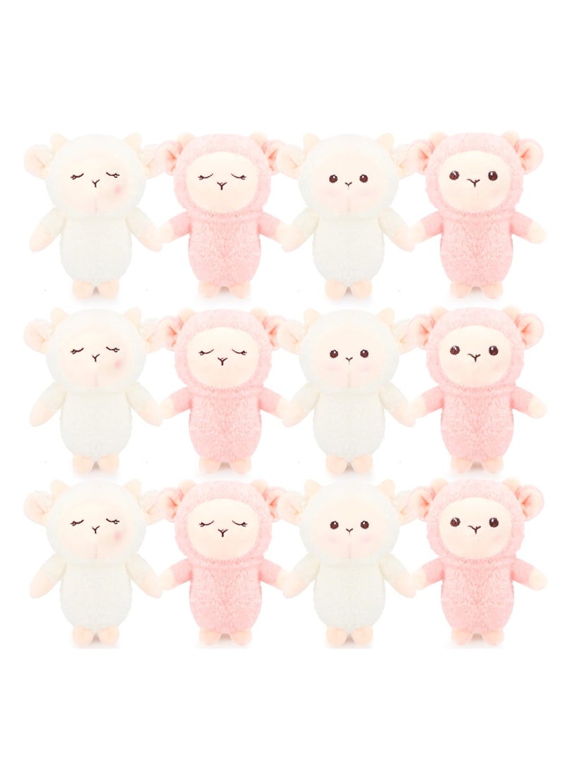 12 Pcs Cuddly Lamb Stuffed Animal, 4.7 Inch Mini Sheep Plush Keychain Soft Adorable Stuffed Lamb Dolls for Birthday Party Favors Gift