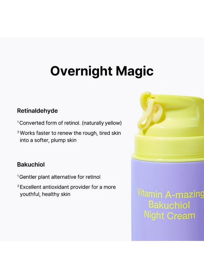 Vitamin A Mazing Bakuchiol Retinal Night Cream Korean Retinol Alternative Anti Aging For Fine Line Saggy Dry Skin For Sensitive Skin 1.05 Oz 30G