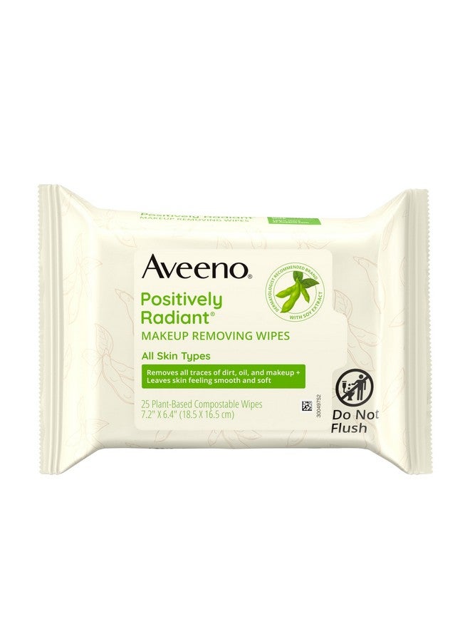 Positively Radiant Oil Free Makeup Removing Facial Cleansing Wipes To Help Even Skin Tone & Texture With Moisture Rich Soy Extract Gentle & Non Comedogenic 25 Ct.