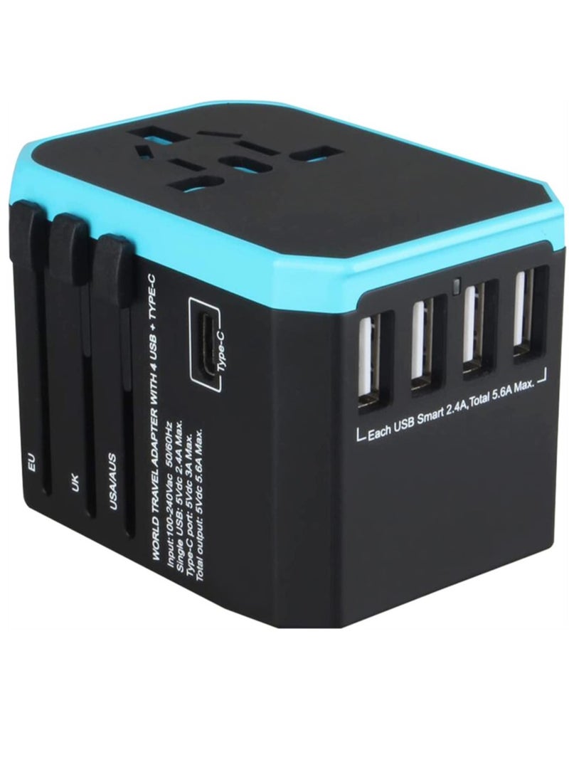 Travel Adapter International Universal Travel Plug Adapter Fast Wall Charging AC Socket International Power Adapter with 5.6A Smart Power and 3.0A USB Type C for over 175 Countries