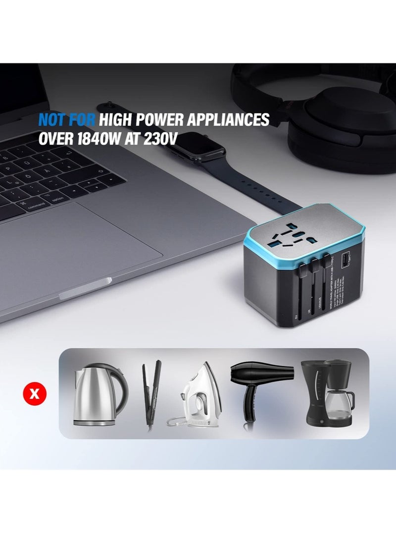 Travel Adapter International Universal Travel Plug Adapter Fast Wall Charging AC Socket International Power Adapter with 5.6A Smart Power and 3.0A USB Type C for over 175 Countries