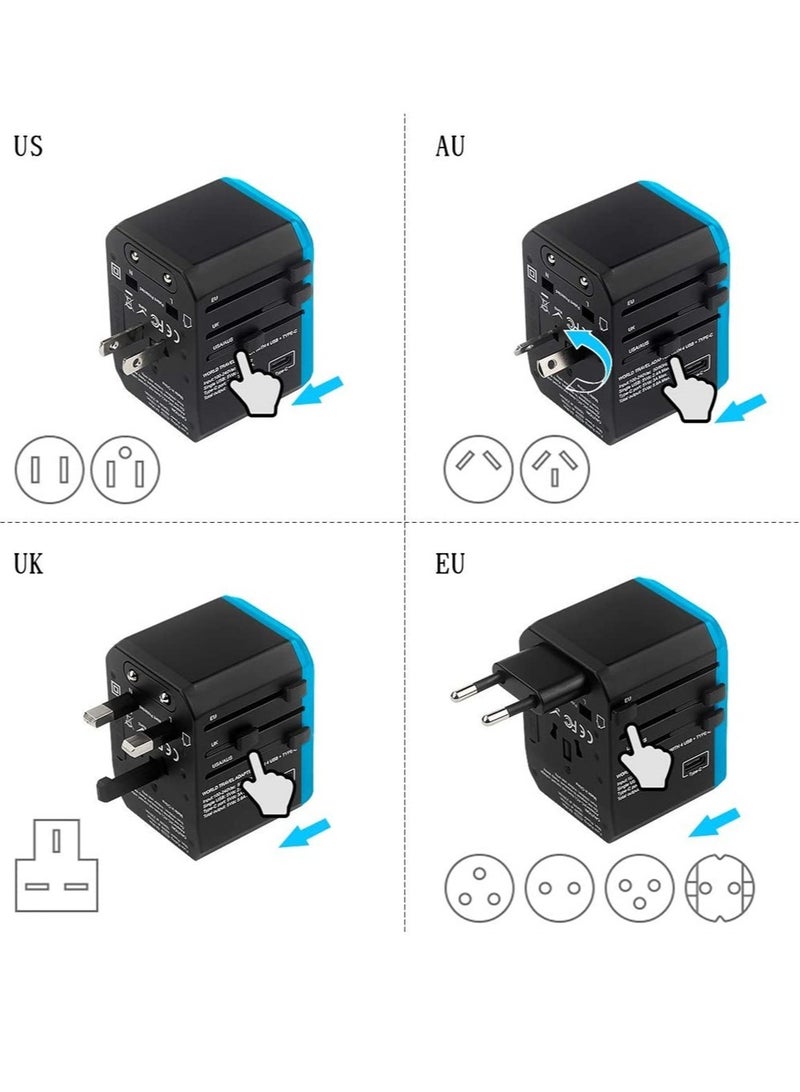 Travel Adapter International Universal Travel Plug Adapter Fast Wall Charging AC Socket International Power Adapter with 5.6A Smart Power and 3.0A USB Type C for over 175 Countries