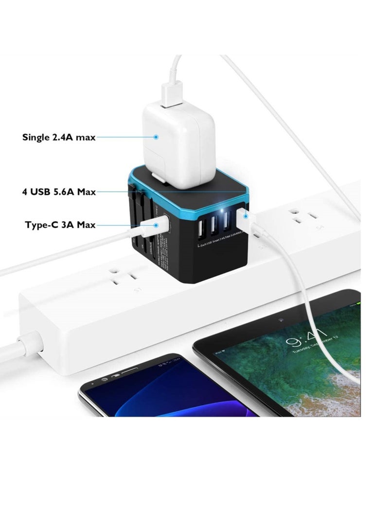 Travel Adapter International Universal Travel Plug Adapter Fast Wall Charging AC Socket International Power Adapter with 5.6A Smart Power and 3.0A USB Type C for over 175 Countries