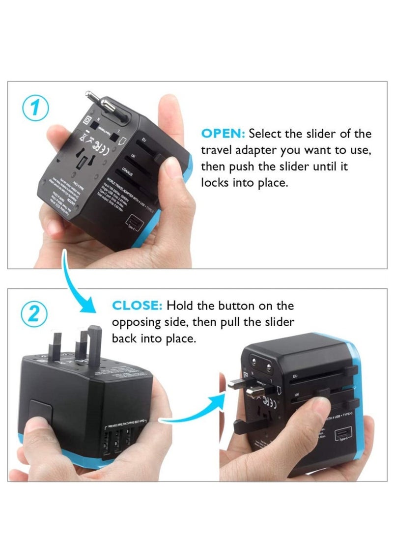 Travel Adapter International Universal Travel Plug Adapter Fast Wall Charging AC Socket International Power Adapter with 5.6A Smart Power and 3.0A USB Type C for over 175 Countries
