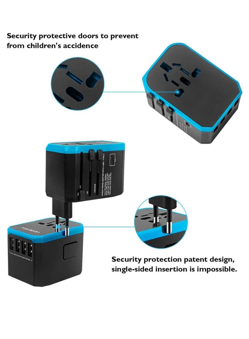 Travel Adapter International Universal Travel Plug Adapter Fast Wall Charging AC Socket International Power Adapter with 5.6A Smart Power and 3.0A USB Type C for over 175 Countries