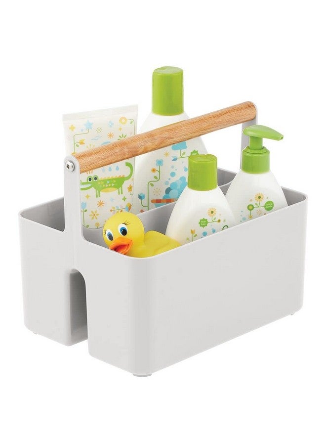 Plastic Portable Nursery Organizer Caddy Tote Divided Basket Bin With Bamboo Handle Hold Bottles Spoons Bibs Pacifiers Diapers Wipes Baby Lotion Aura Collection Stone Gray Natural