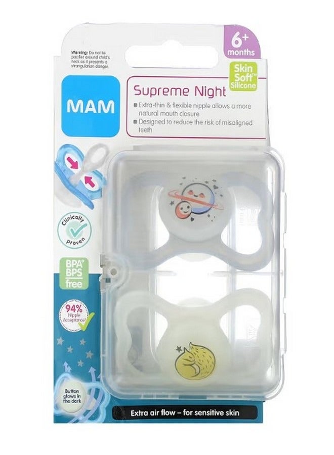 Supreme Night Pacifier 6 Months Clear 2 Count