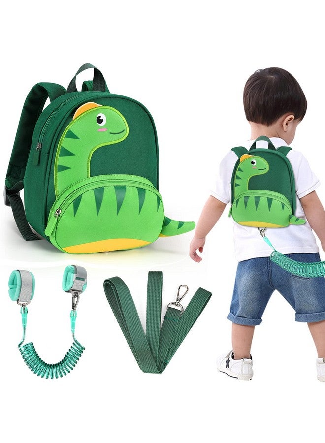 Toddler Harness Backpack With Leash Cute Dinosaur Kid Backpacks With Anti Lost Wrist Link Child Harnesses Leashes For Walking Mini Toddler Back Pack Rope Tether For Baby Boys Girls (Green)