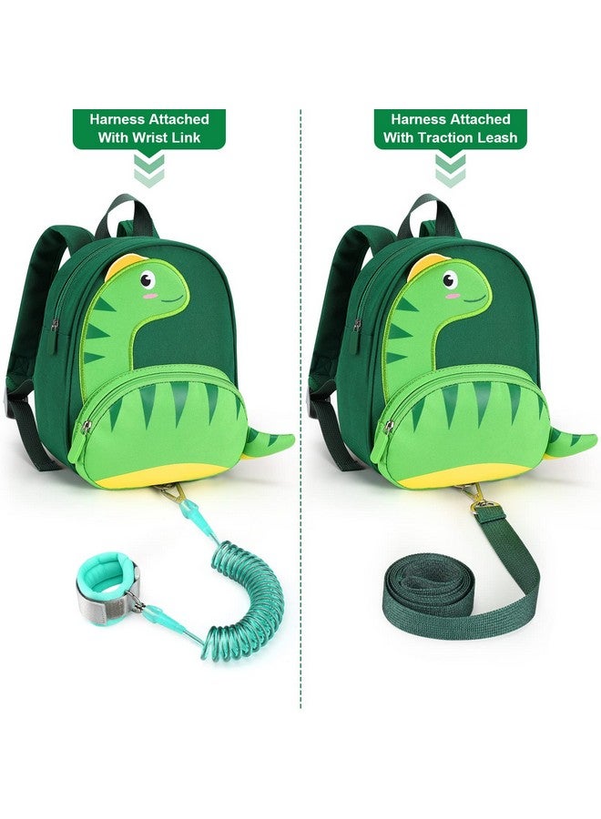 Toddler Harness Backpack With Leash Cute Dinosaur Kid Backpacks With Anti Lost Wrist Link Child Harnesses Leashes For Walking Mini Toddler Back Pack Rope Tether For Baby Boys Girls (Green)