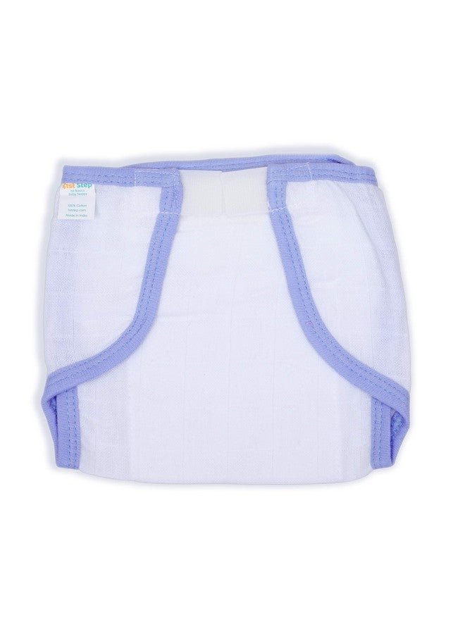 Washable And 100% Cotton Nappies (White & Blue New Born)