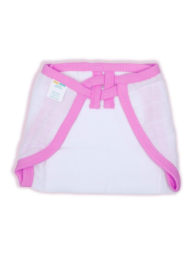 Washable And 100% Cotton Nappies (White & Pink Medium)