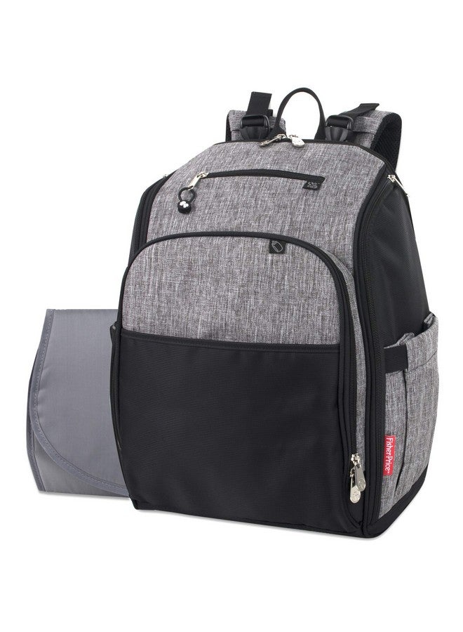 Large Grey Diaper Bag Backpack With Changing Pad And Stroller Straps (Grey Kaden)