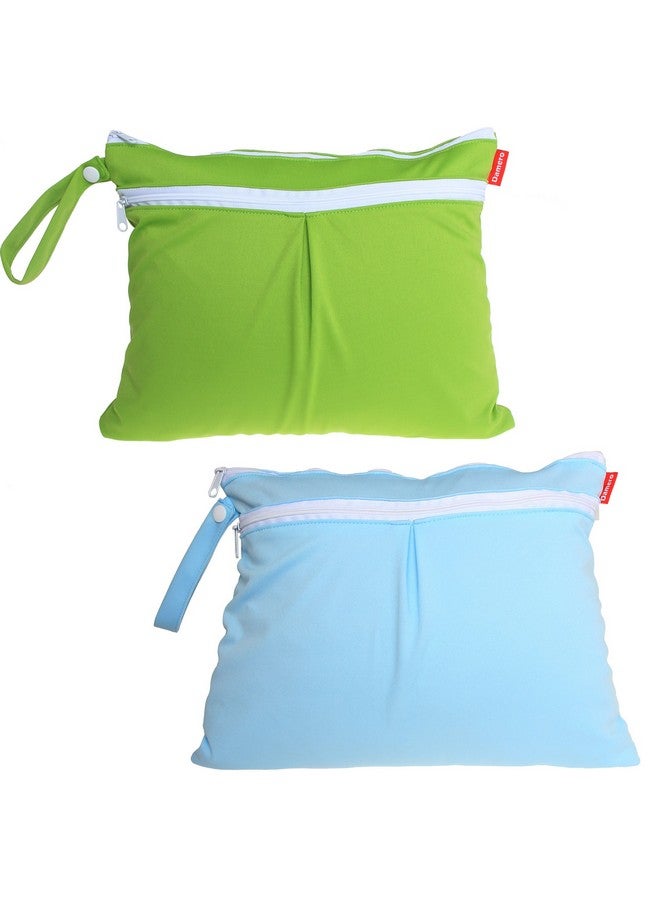 2Pack Waterproof Wet Bag Reusable Wet Dry Bag Organizer For Travel Beach Diapers Breast Pump Parts And Wet Swimsuits Green+Blue