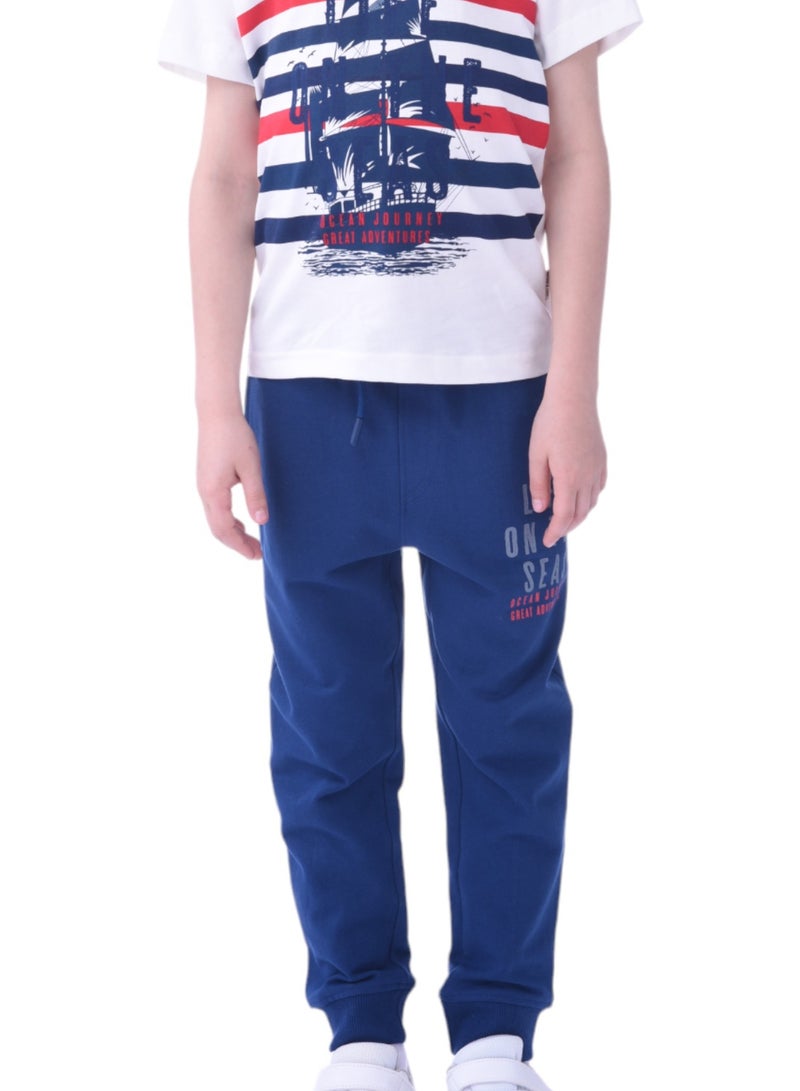 Kids Boys 2 piece Set T-Shirts & Jogger (2-8 Years): White Red and  Navy colour, Outfits Sets (100% Cotton)