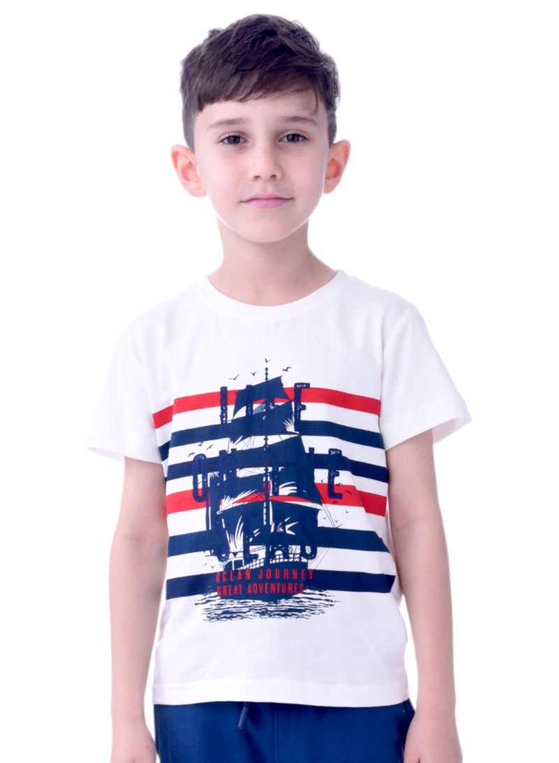 Kids Boys 2 piece Set T-Shirts & Jogger (2-8 Years): White Red and  Navy colour, Outfits Sets (100% Cotton)