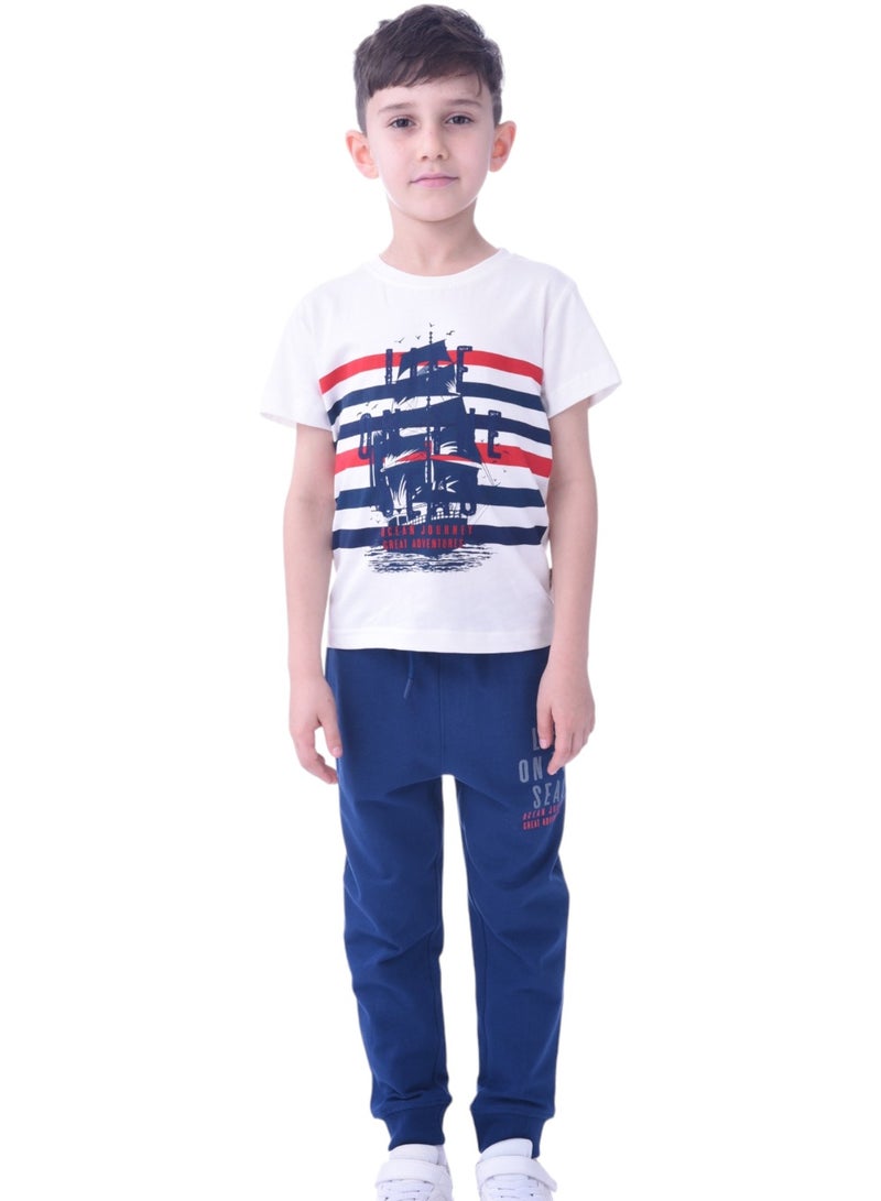 Kids Boys 2 piece Set T-Shirts & Jogger (2-8 Years): White Red and  Navy colour, Outfits Sets (100% Cotton)