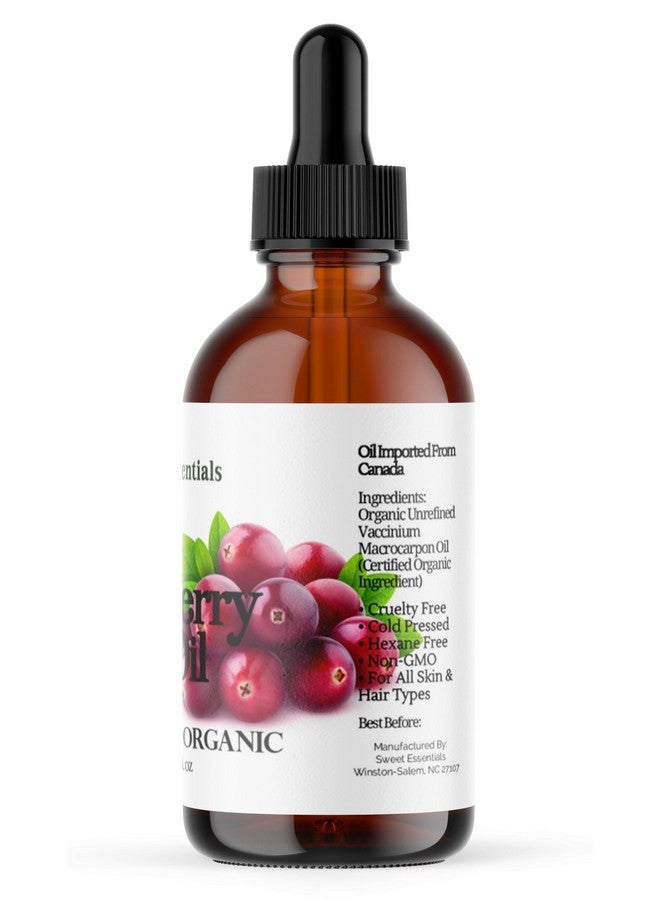 Organic Virgin Cranberry Seed Oil Imported From Canada Various Sizes 100% Pure Unrefined Cold Pressed Natural Moisturizer For Skin Hair & Face By Sweet Essentials (2 Fl Oz Glass)