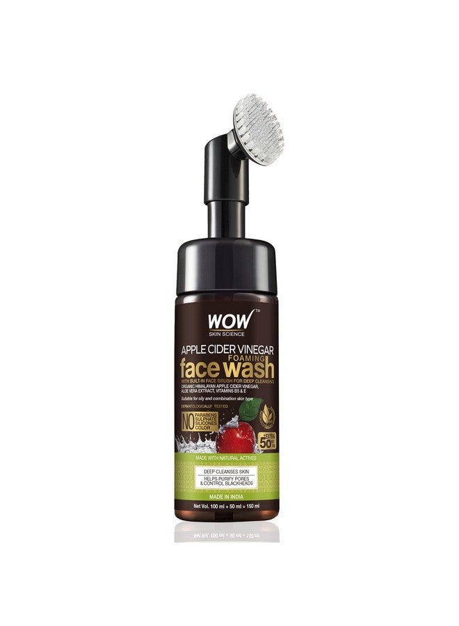 Apple Cider Vinegar Foaming Face Wash With Organic Certified Himalayan Apple Cider Vinegar No Parabens Sulphate Silicones & Color (With Built In Brush) 150Ml