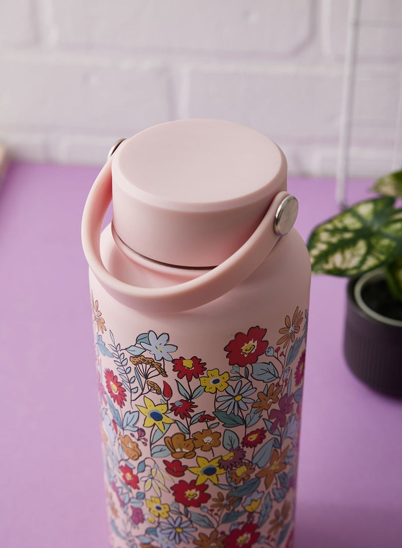 1L Pink Floral Stainless Steel Thermos Bottle