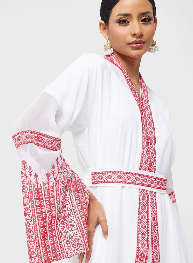 Embroidered Belted Abaya