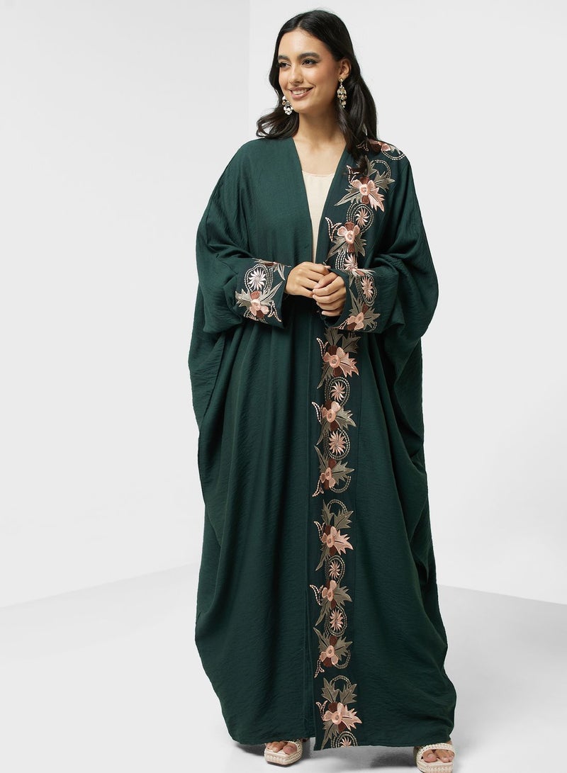Embroidered Open Cape Sleeve Abaya