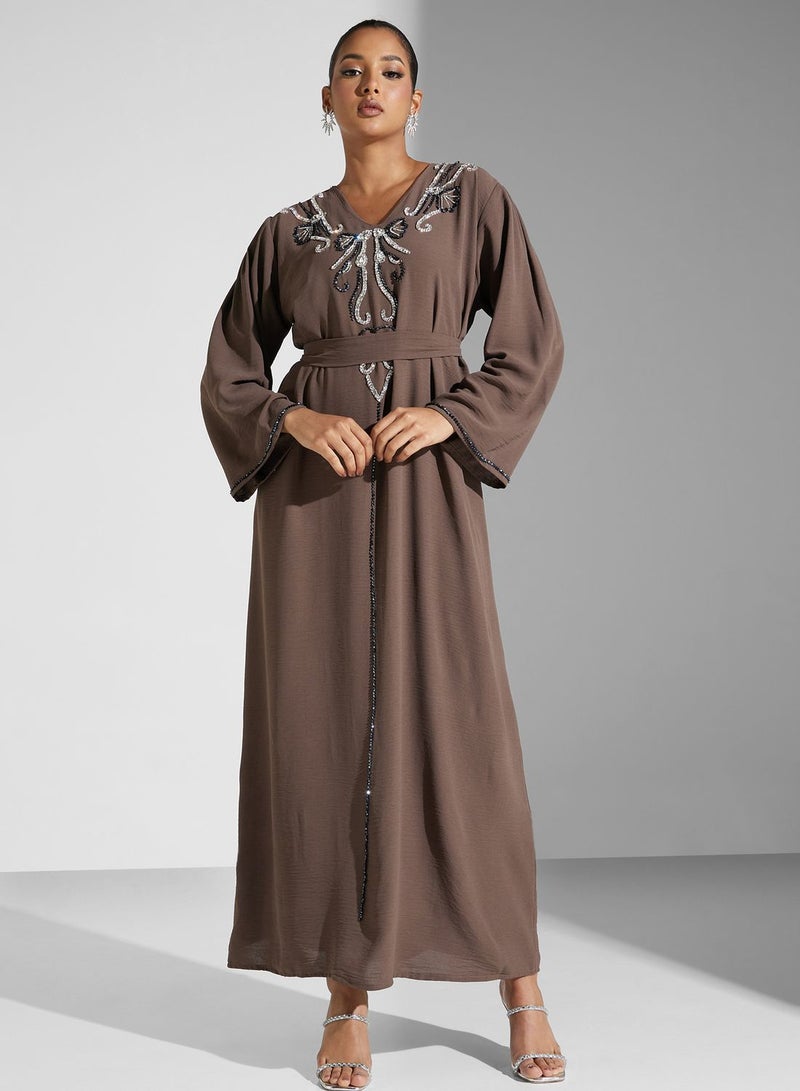 Embellished Belted Jalabiya