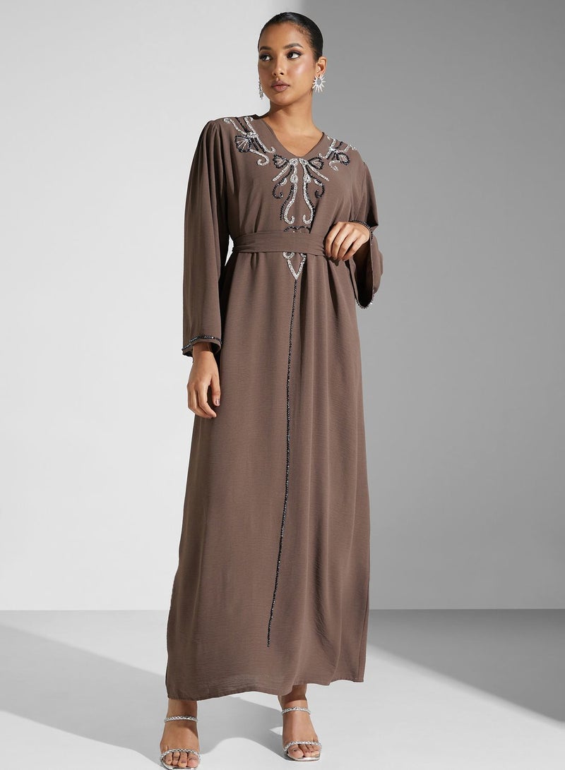 Embellished Belted Jalabiya