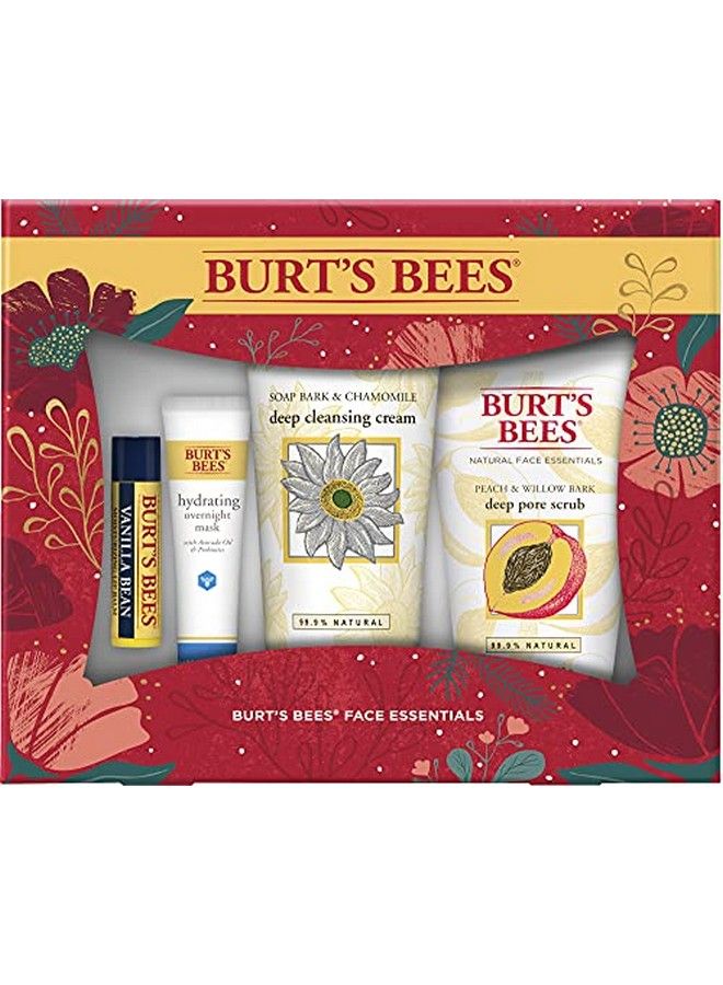 Burt’S Bees Holiday Gift 4 Face Care Stocking Stuffer Products Skin Care Essentials Set Deep Cleansing Cream Deep Pore Scrub Hydrating Overnight Mask & Vanilla Bean Lip Balm (New Version)
