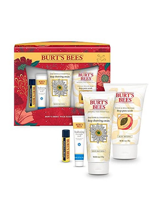 Burt’S Bees Holiday Gift 4 Face Care Stocking Stuffer Products Skin Care Essentials Set Deep Cleansing Cream Deep Pore Scrub Hydrating Overnight Mask & Vanilla Bean Lip Balm (New Version)