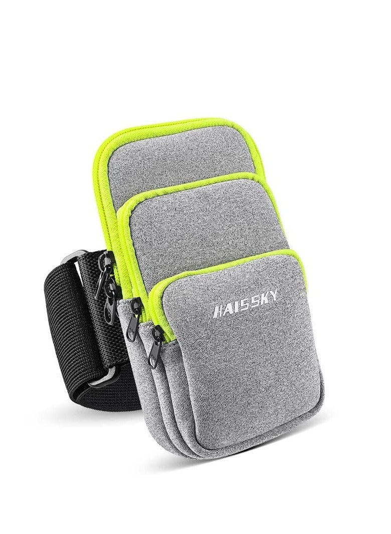 3 Pockets Running Phone Armband Holder for iPhone 15 14 Plus 13 12 11 Pro Max Samsung Galaxy Pouch Key Card Bag, Water Resistant Sport Arm Band Sleeve Fit Fitness Exercise Workout Gym