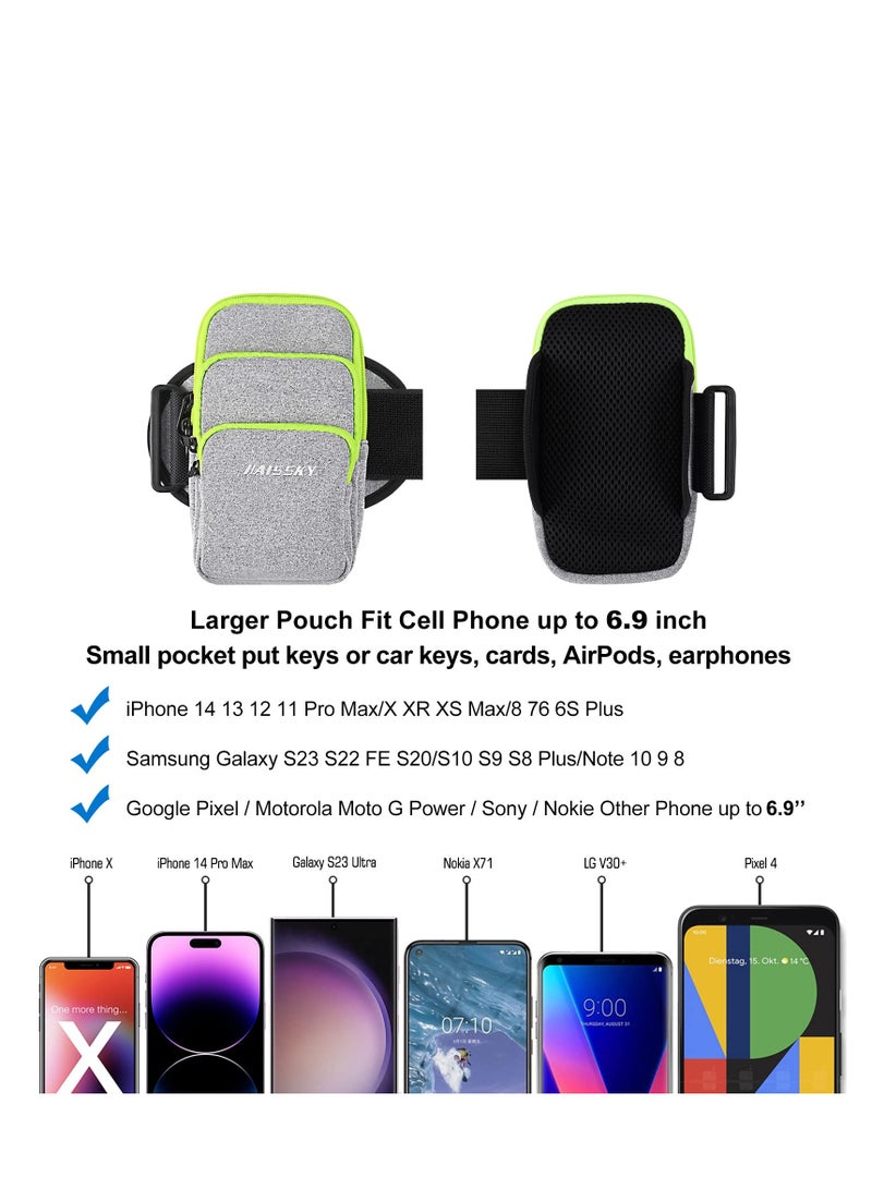 3 Pockets Running Phone Armband Holder for iPhone 15 14 Plus 13 12 11 Pro Max Samsung Galaxy Pouch Key Card Bag, Water Resistant Sport Arm Band Sleeve Fit Fitness Exercise Workout Gym