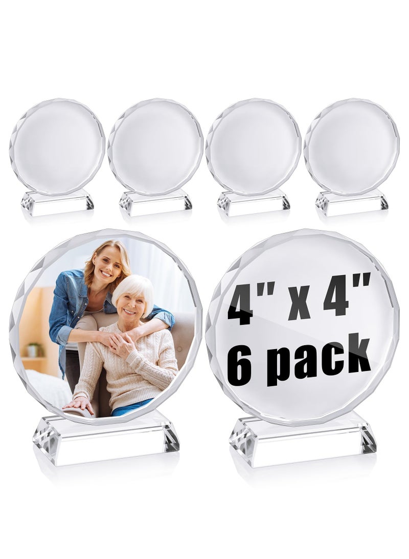 6 Pcs Sublimation Blanks Crystal Sublimation Canvas Blanks Decorative Heat Transfer Photo Frame Crystal Picture Frame for DIY Display Holder for Desktop Souvenir Custom Design Work  (Round,4 x 4 in)