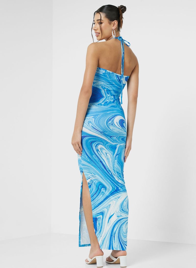 Halter Neck Swirl Print Dress