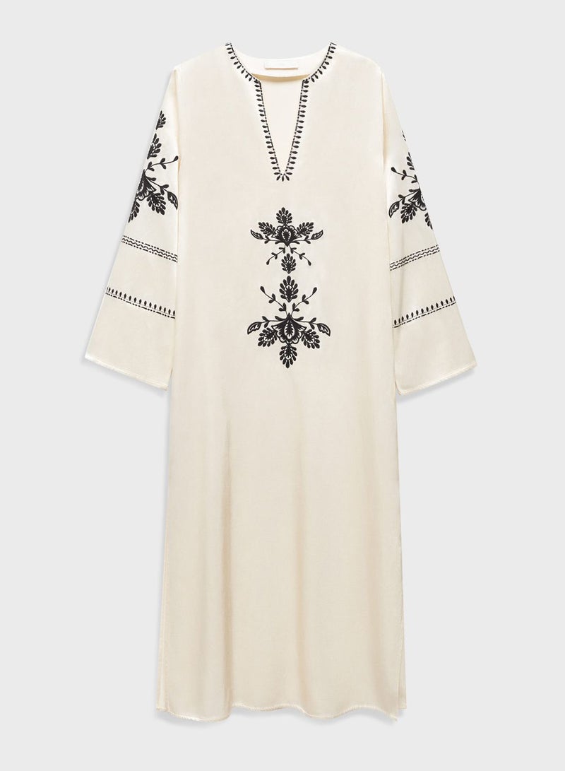 Embroidered Dress With Side Slit