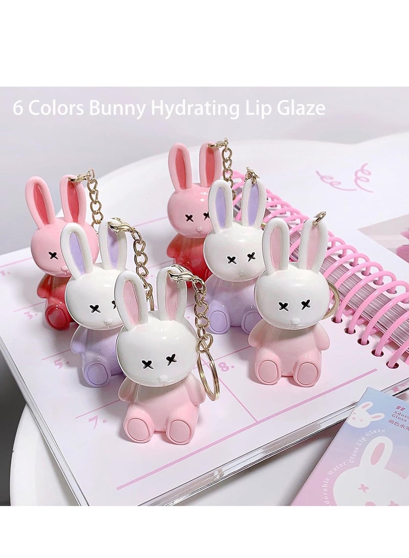 6pcs Lip Gloss Liquid Lipsticks Set, Bunny Rabbit Moisturizing Hydrating Glow Oil Shine Plumping Glass Waterproof Finish for Women Girls