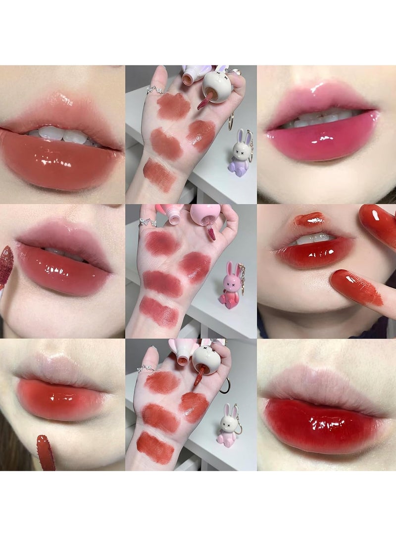 6pcs Lip Gloss Liquid Lipsticks Set, Bunny Rabbit Moisturizing Hydrating Glow Oil Shine Plumping Glass Waterproof Finish for Women Girls