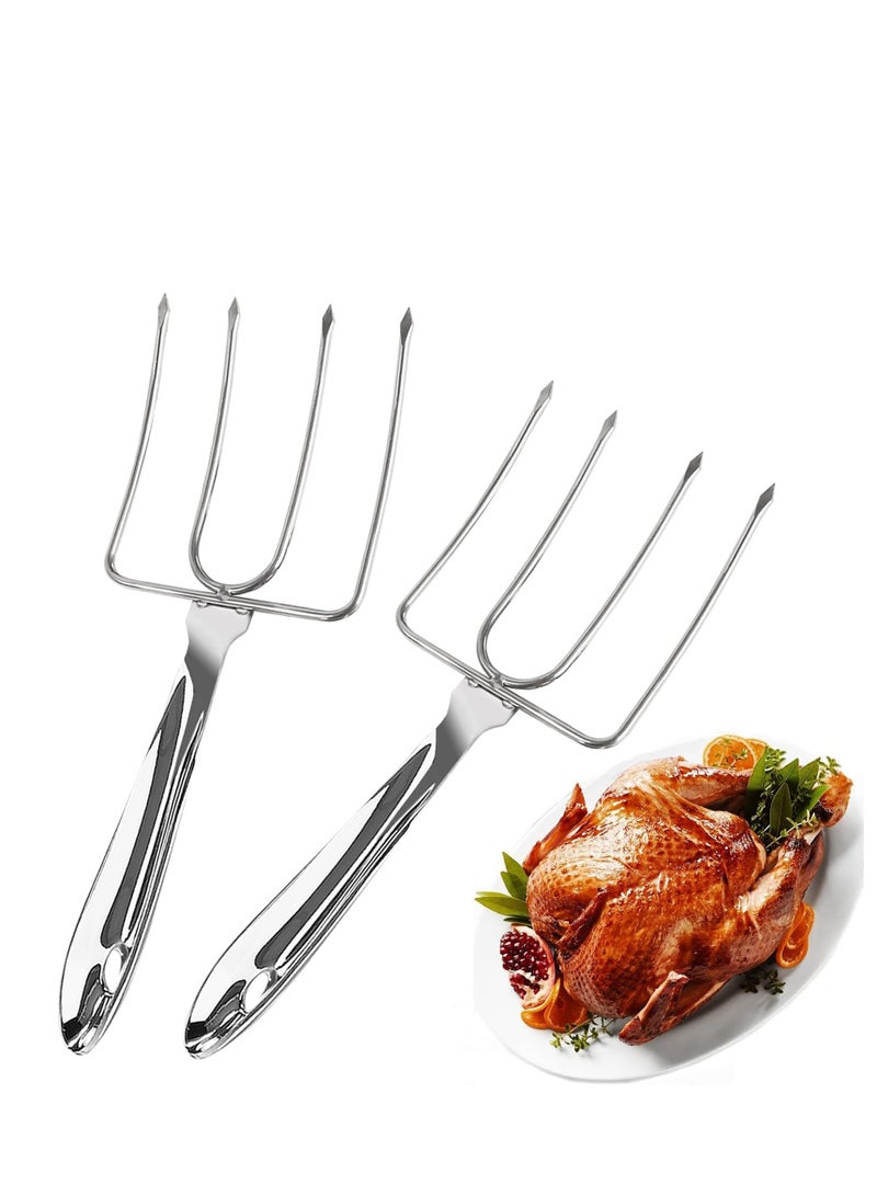Turkey Lifter Forks, Stainless Steel Poultry Lifters, Roast Lifters Poultry Forks Carving Fork for Kitchen Dinner Parties, Transfer Turkey or Ham Easily (Set of 2)