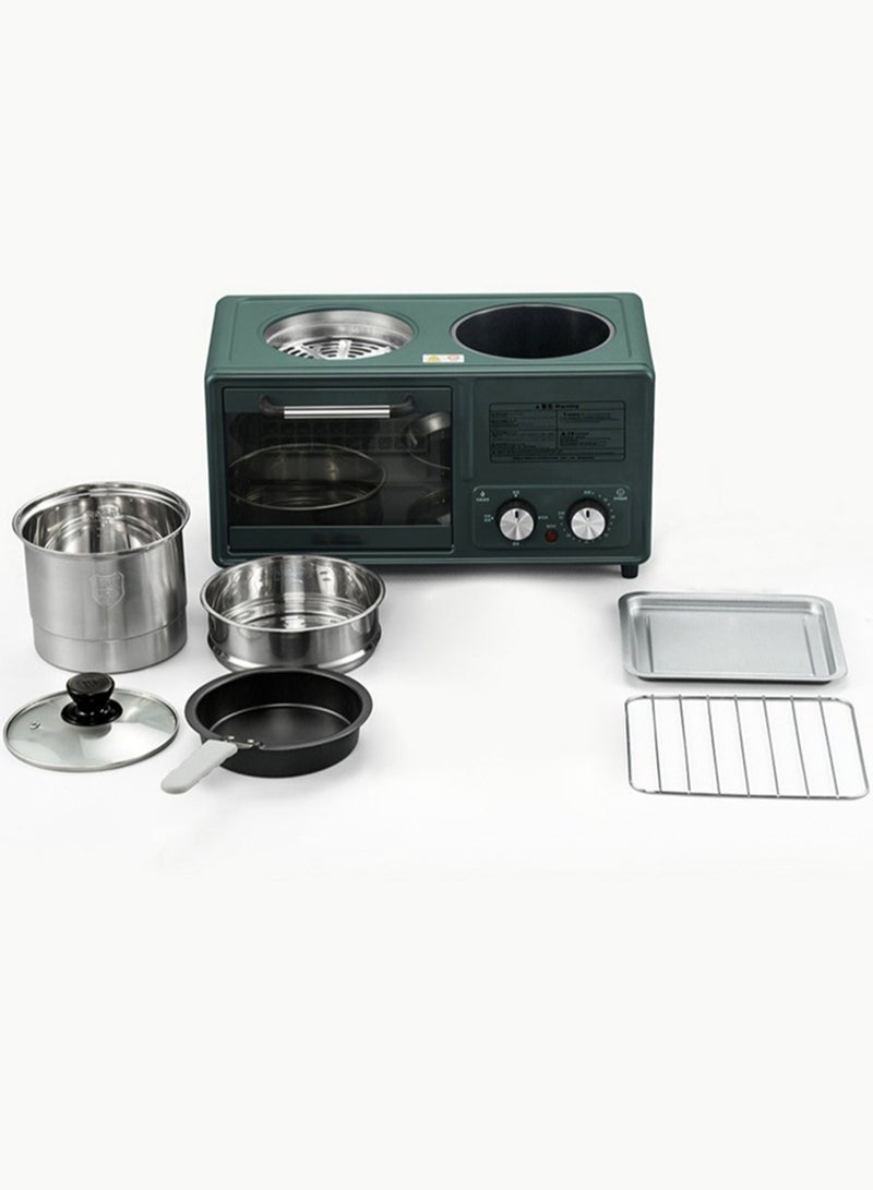 4 in 1 Breakfast Station, Multifunctional Toaster Oven, Frying and Roasting Pan, Breakfast Station Appliances Suitable for household kitchen appliances, Green