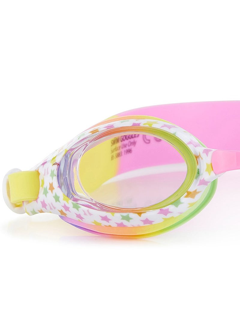 Aqua2ude Printed Purple Stars Swim Goggles for Kids - Ages 3+ - Anti Fog, No Leak, Non Slip, UV Protection - Hard Travel Case - Lead and Latex Free