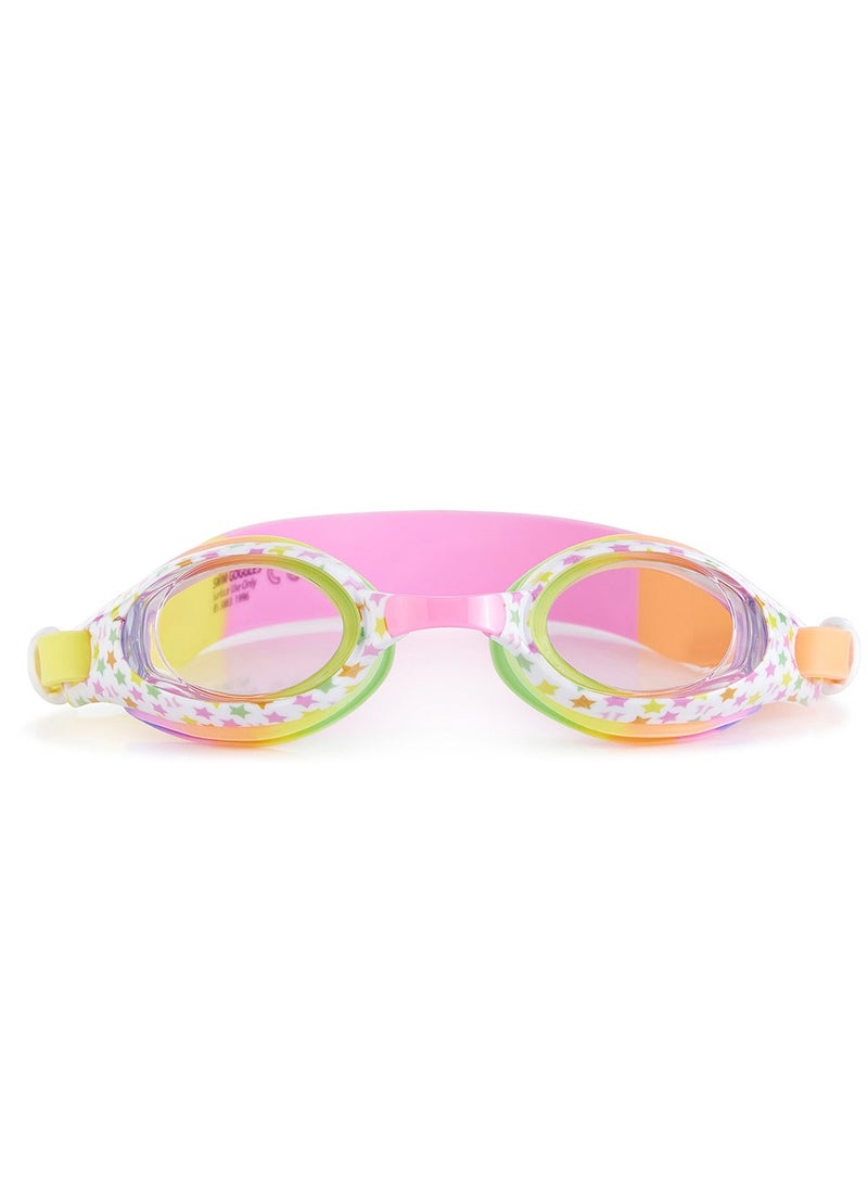 Aqua2ude Printed Purple Stars Swim Goggles for Kids - Ages 3+ - Anti Fog, No Leak, Non Slip, UV Protection - Hard Travel Case - Lead and Latex Free