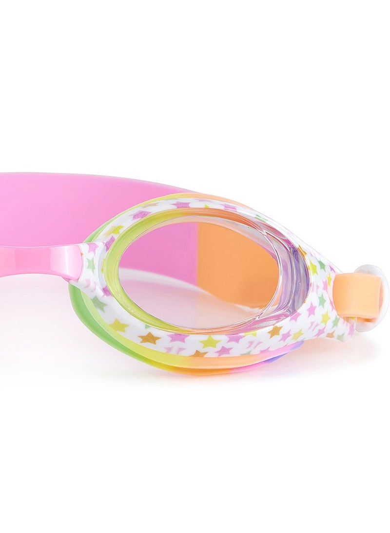 Aqua2ude Printed Purple Stars Swim Goggles for Kids - Ages 3+ - Anti Fog, No Leak, Non Slip, UV Protection - Hard Travel Case - Lead and Latex Free