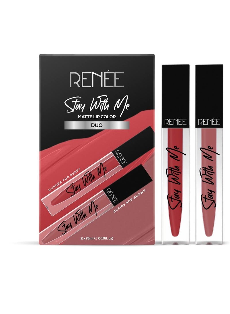 RENEE Stay With Me Matte Lip Color Duo Desire for Brown Hunger for Berry 5ml Each