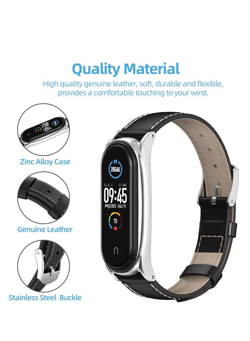 Strap for Xiaomi Mi Band 6 / 5 / 4 / 3, Leather Replacement Strap Watch Wrist Band Smart Bracelet Accessories for Women Men