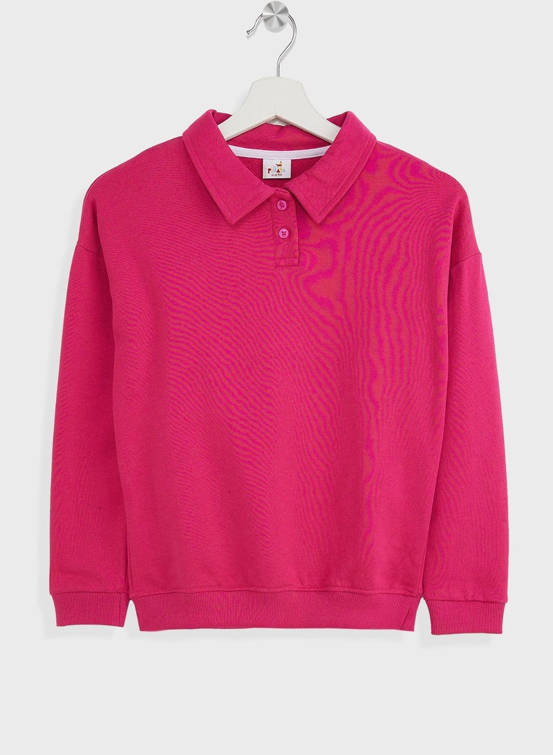 Girls Solid Polo Sweatshirt