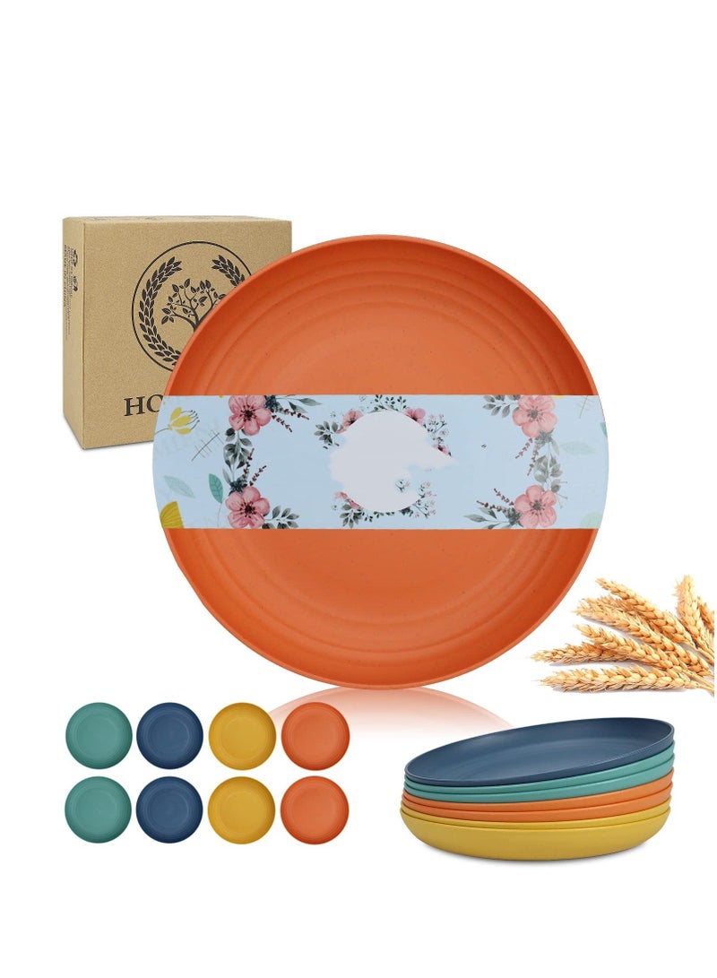 Reusable Dinner Plates Set of 8 Alternative for Plastic Plates Microwave and Dishwasher Safe Wheat Straw Plates for Kitchen Unbreakable Kids Plates with 4 Colors