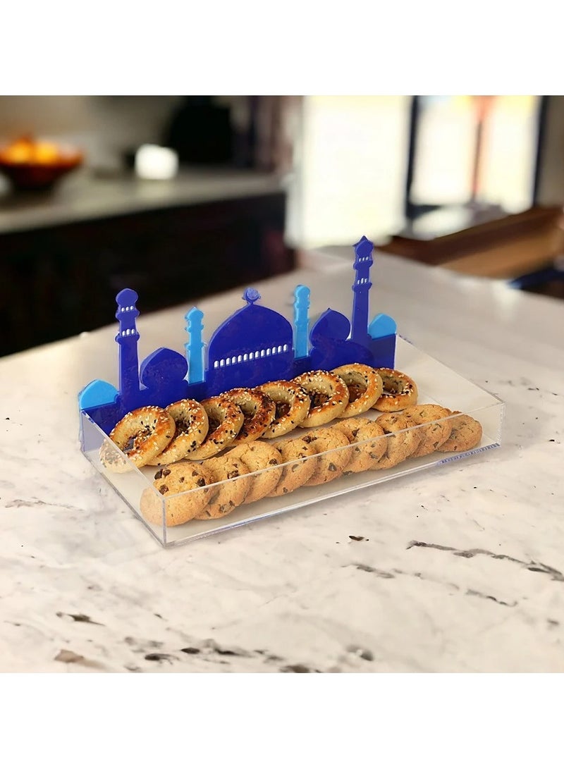 Blue Islamic style acrylic presentation dessert stand, size 18x30 cm