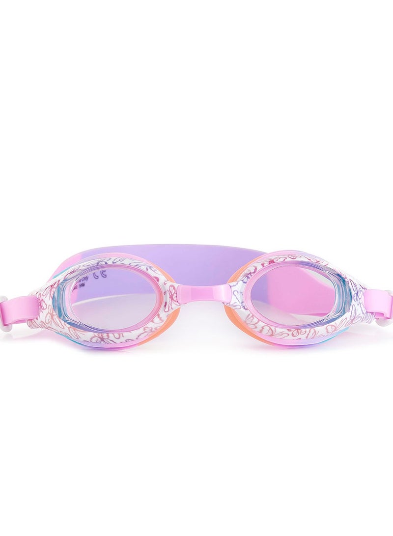 Aqua2ude Printed Purple Butterfly Swim Goggles for Kids - Ages 3+ - Anti Fog, No Leak, Non Slip, UV Protection - Hard Travel Case - Lead and Latex Free